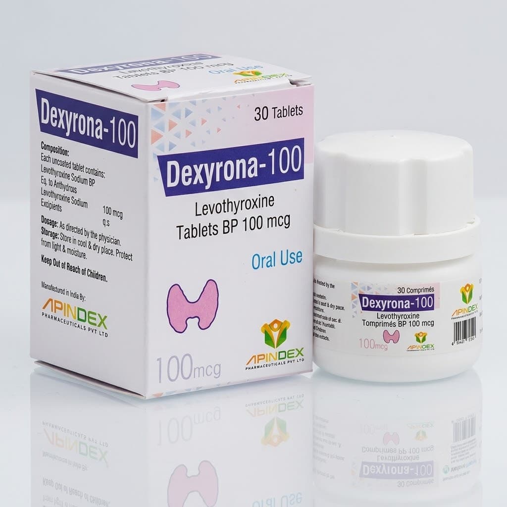 Apindex Dexyrona-100 tablet bottle and packaging