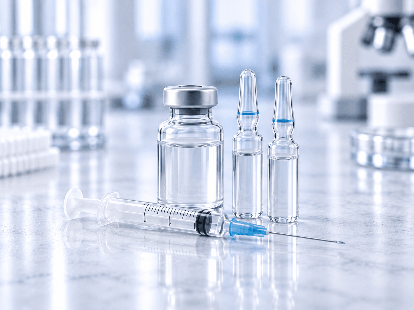 Unbranded injectable vials and ampoules on a sterile filling line