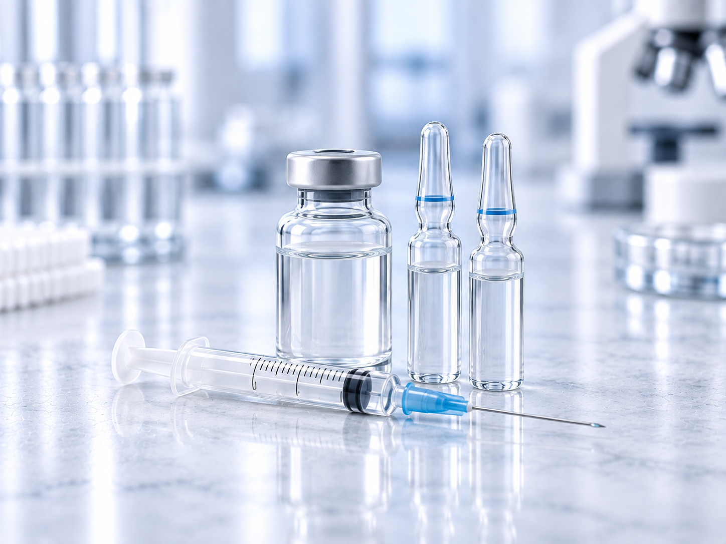 Unbranded injectable vials and ampoules on a sterile filling line
