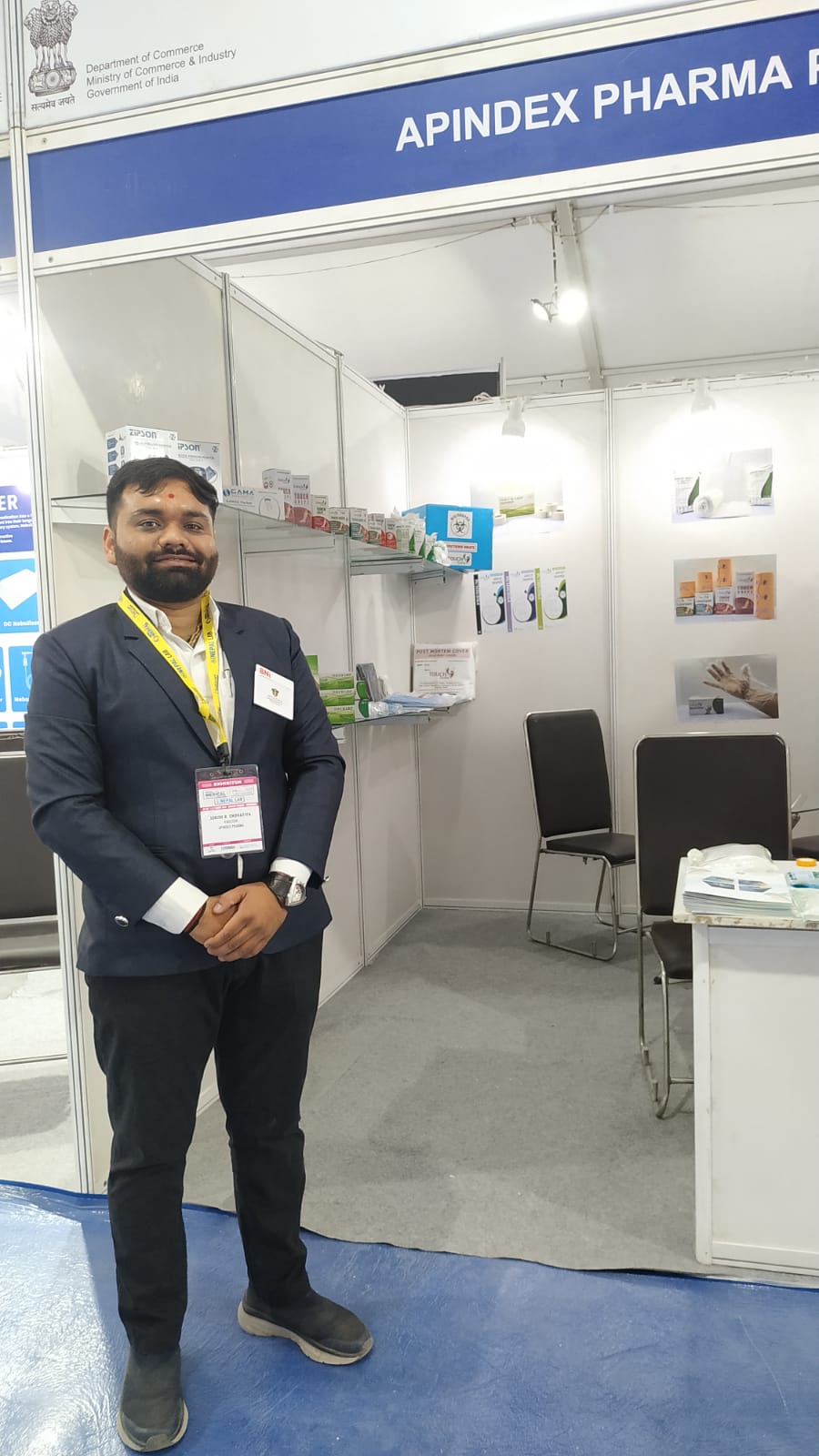 Ashish Chovatiya at the Apindex Pharma exhibition booth